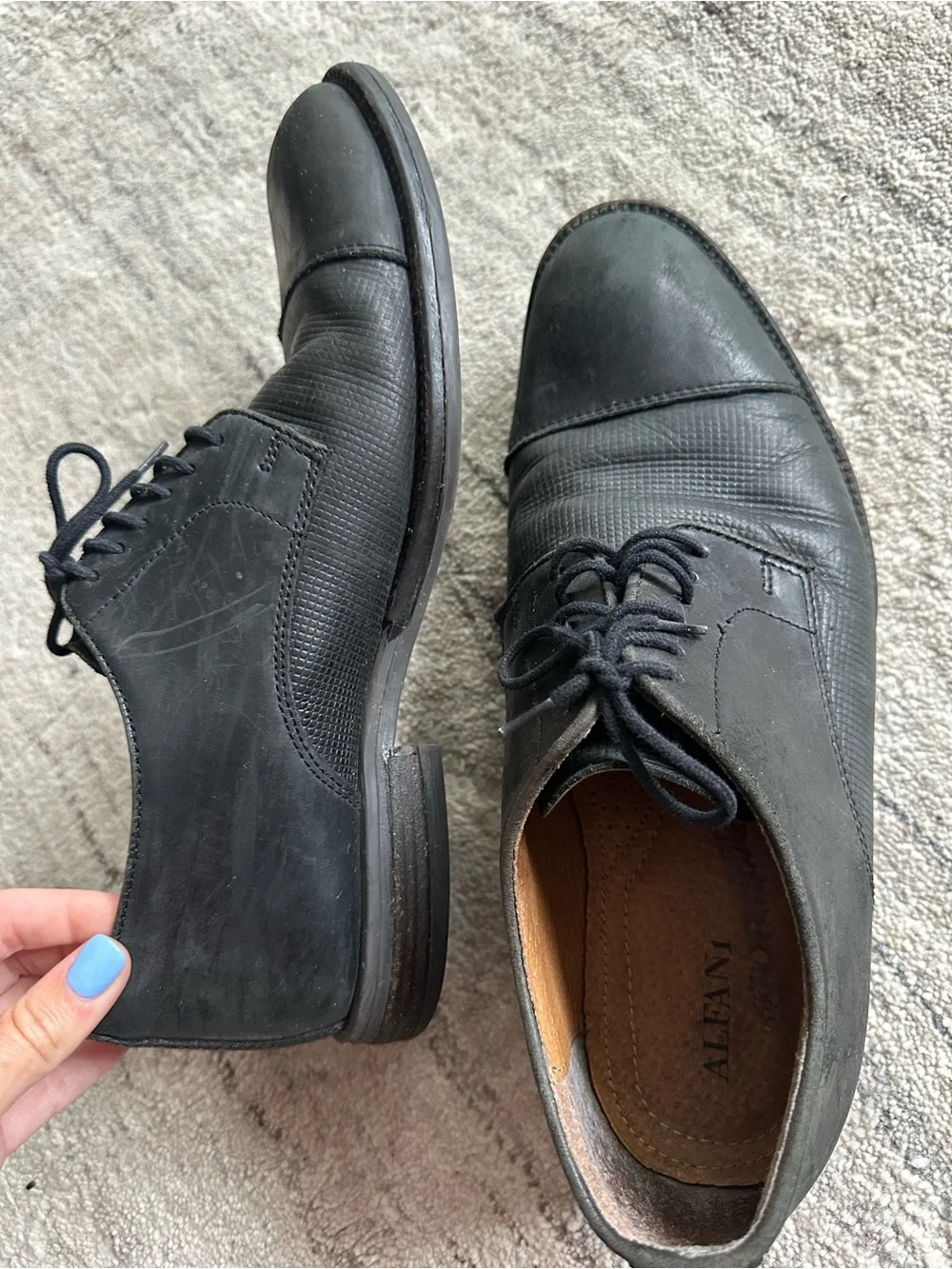 Alfani Men’s Black Leather Cap-Toe Oxford Lace Up Derby Shoes size 9M